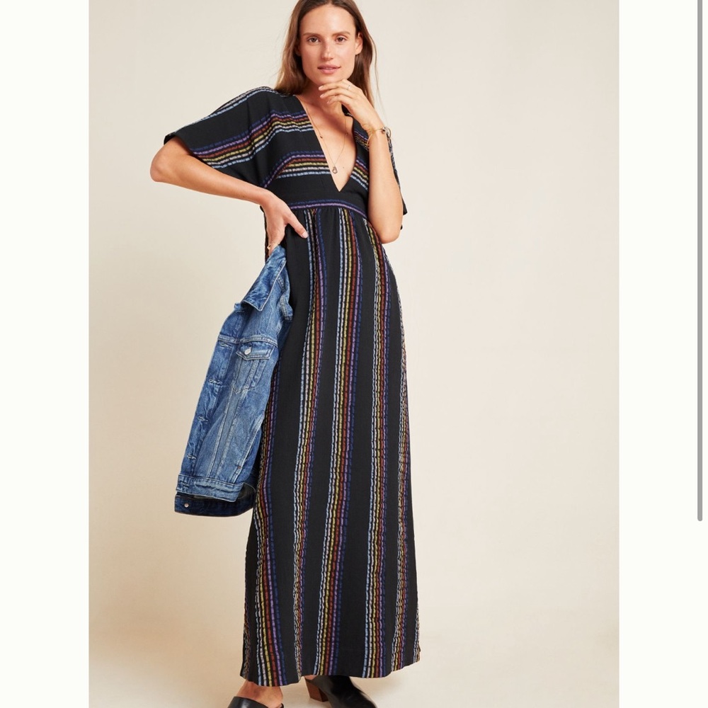 Anthropologie The Odells Sienna Maxi Dress with Multicolor Vertical Stripes